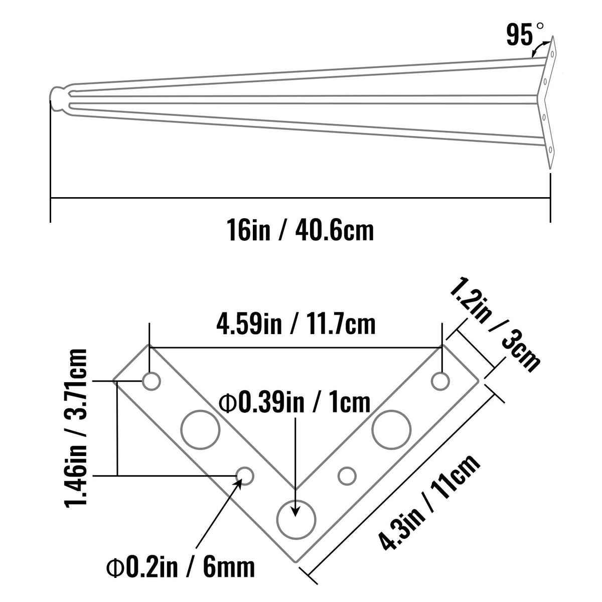Hairpin Table Legs 16 inch, Set of 4 DIY Desk Table Legs 3 Rods Heavy Duty