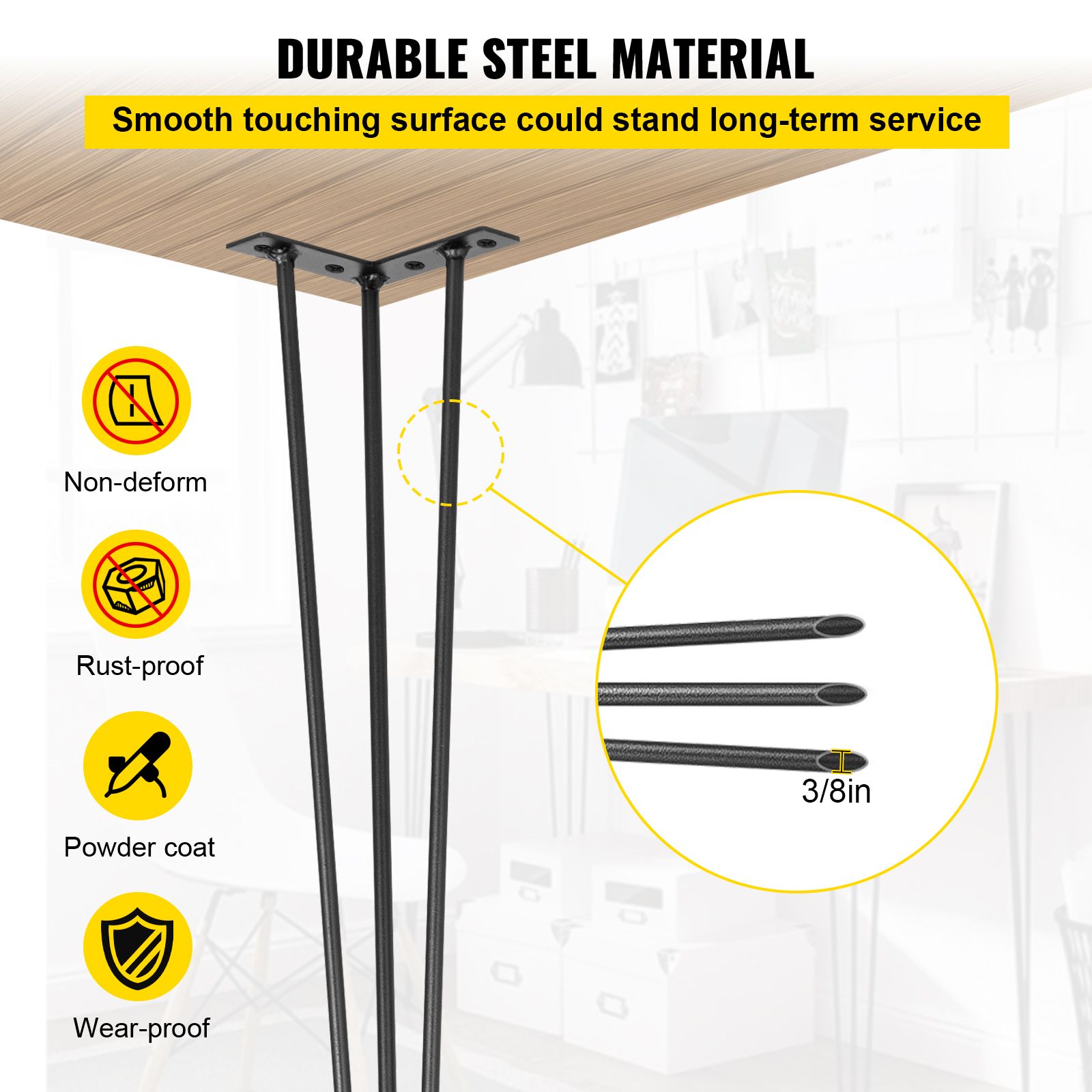 Hairpin Table Legs 28 inch, Set of 4 DIY Desk Table Legs 3 Rods Heavy Duty