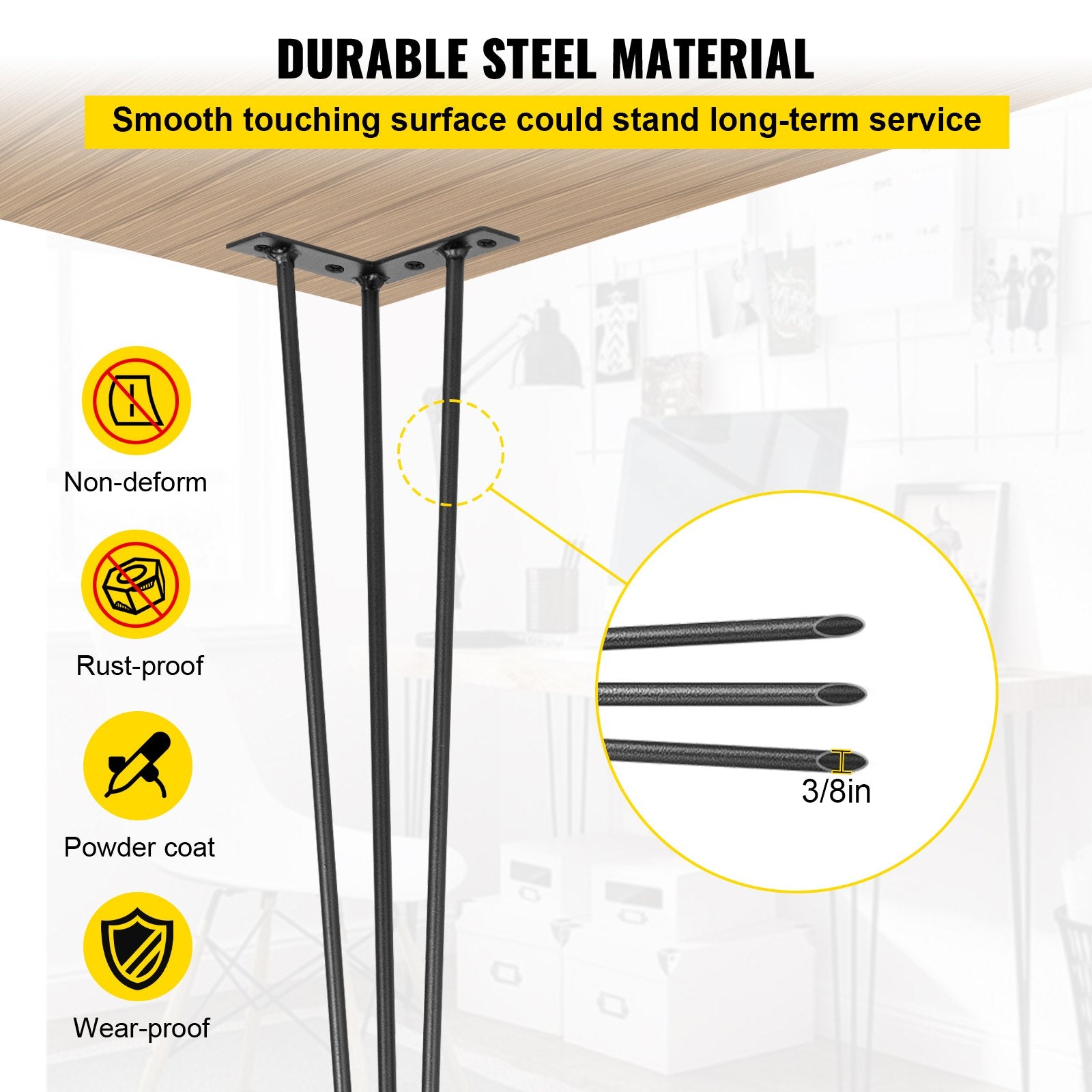 VEVOR Hairpin Table Legs 28 inch, Set of 4 DIY Desk Table Legs 3 Rods Heavy Duty