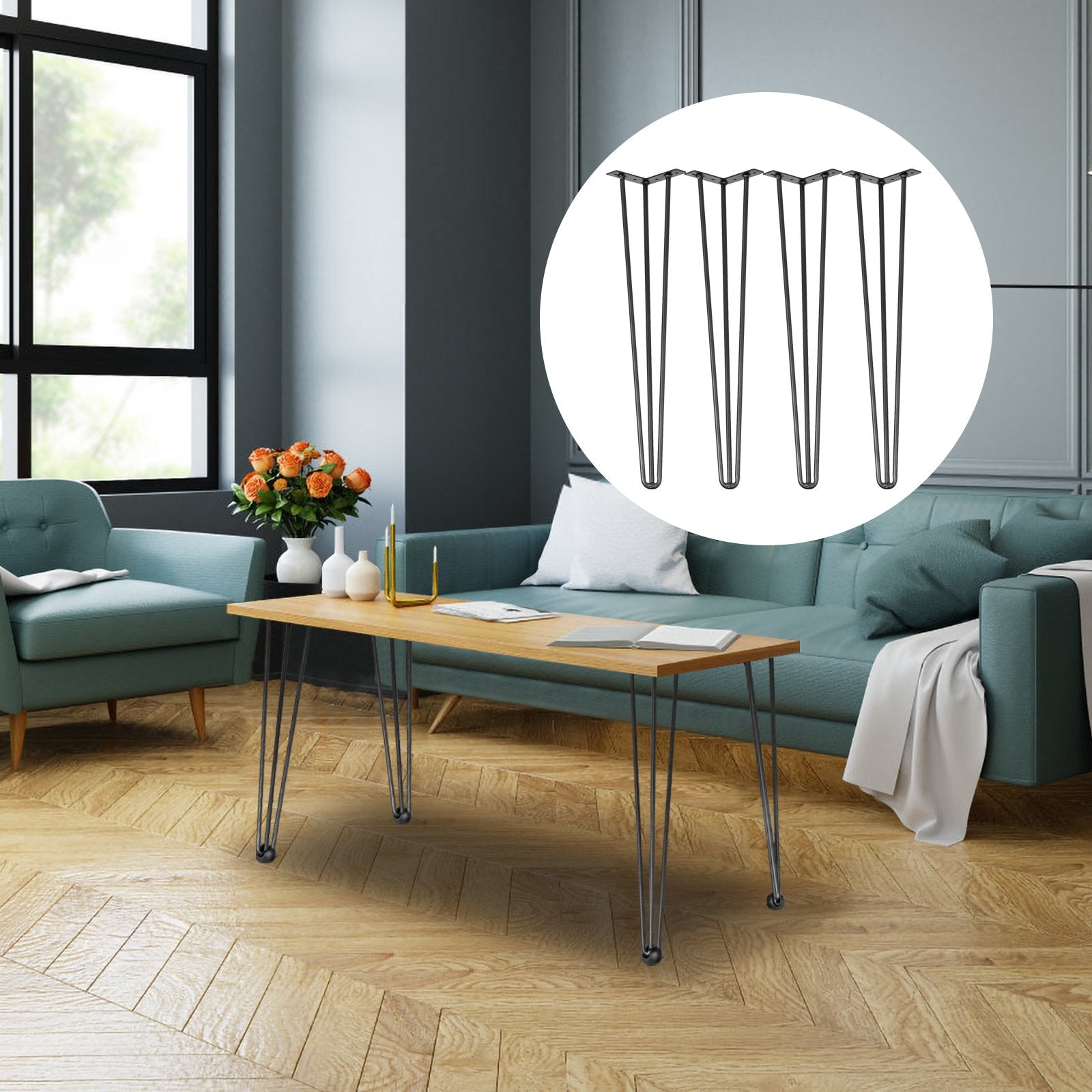 Hairpin Table Legs 34 inch Black Set of 4 Desk Legs Each 220lbs Capacity Hairpin Desk Legs 3 Rods for Bench Desk Dining End Table Chairs Carbon Steel DIY Table Legs Heavy Duty Furniture Legs