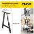 VEVOR Metal Table Legs 28 x 17.7 inch A-Shaped Desk Legs Set of 2 Heavy Duty Bench Legs with Polyurethane Coating, Furniture Legs with Floor Protectors, Wrought Iron Coffee Table Legs for Home DIY Bla