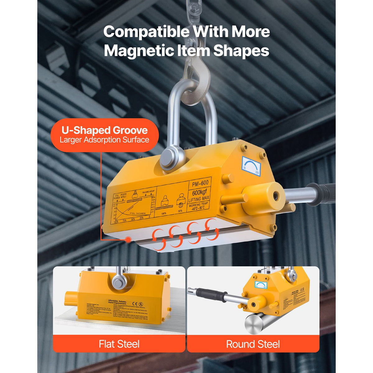 600kg Permanent Magnetic Lifter N42 Neodymium Steel Plate Lifting Magnet