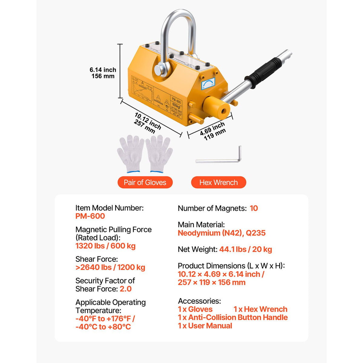 600kg Permanent Magnetic Lifter N42 Neodymium Steel Plate Lifting Magnet