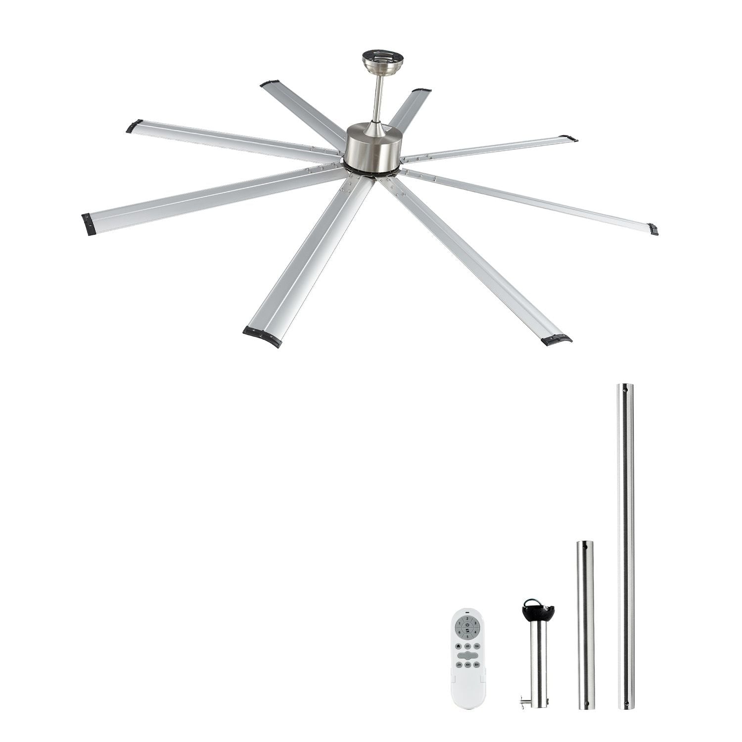 213 cm Ceiling Fan No Light, 6-Speed Remote Control, Aluminum 8-Blade, Reversible DC Motor, Modern Low Profile Flush Mount Fan for Bedroom, Living Room, Patio, Indoor/Outdoor, Brushed Nickel