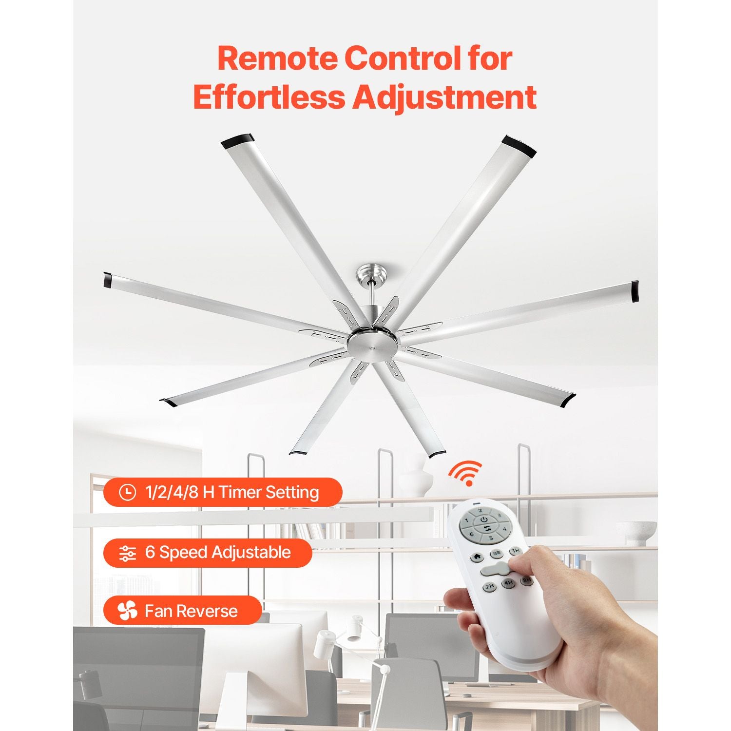 213 cm Ceiling Fan No Light, 6-Speed Remote Control, Aluminum 8-Blade, Reversible DC Motor, Modern Low Profile Flush Mount Fan for Bedroom, Living Room, Patio, Indoor/Outdoor, Brushed Nickel