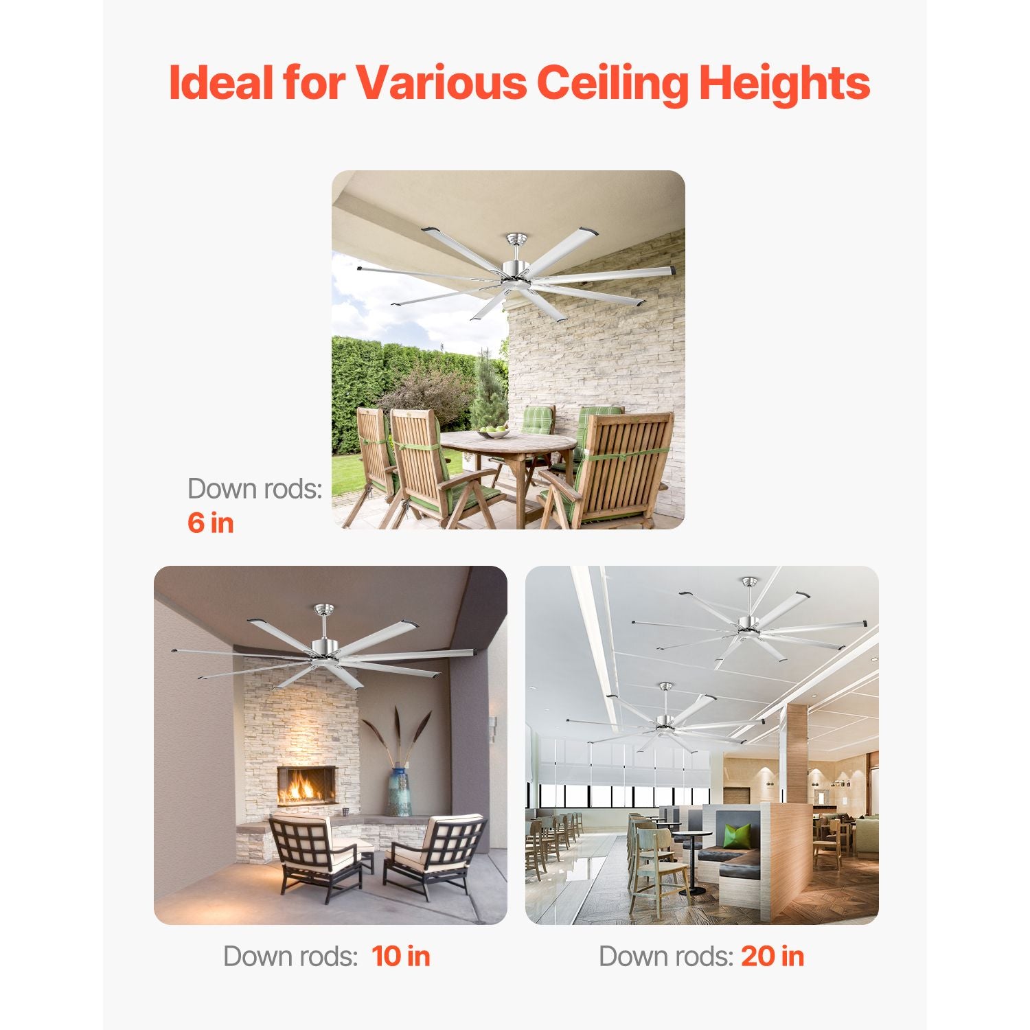 213 cm Ceiling Fan No Light, 6-Speed Remote Control, Aluminum 8-Blade, Reversible DC Motor, Modern Low Profile Flush Mount Fan for Bedroom, Living Room, Patio, Indoor/Outdoor, Brushed Nickel