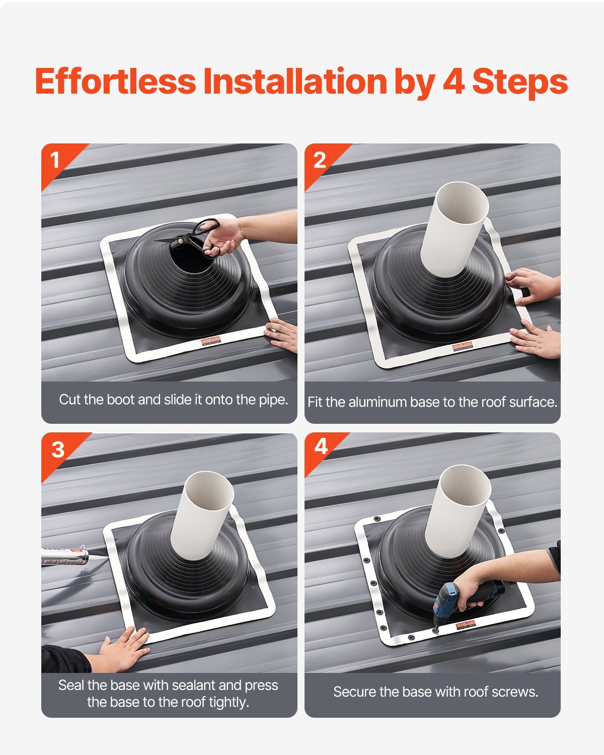 2 Pcs Metal Roof Pipe Flashing Boots Fit 170-355 mm Pipe High Temp EDPM