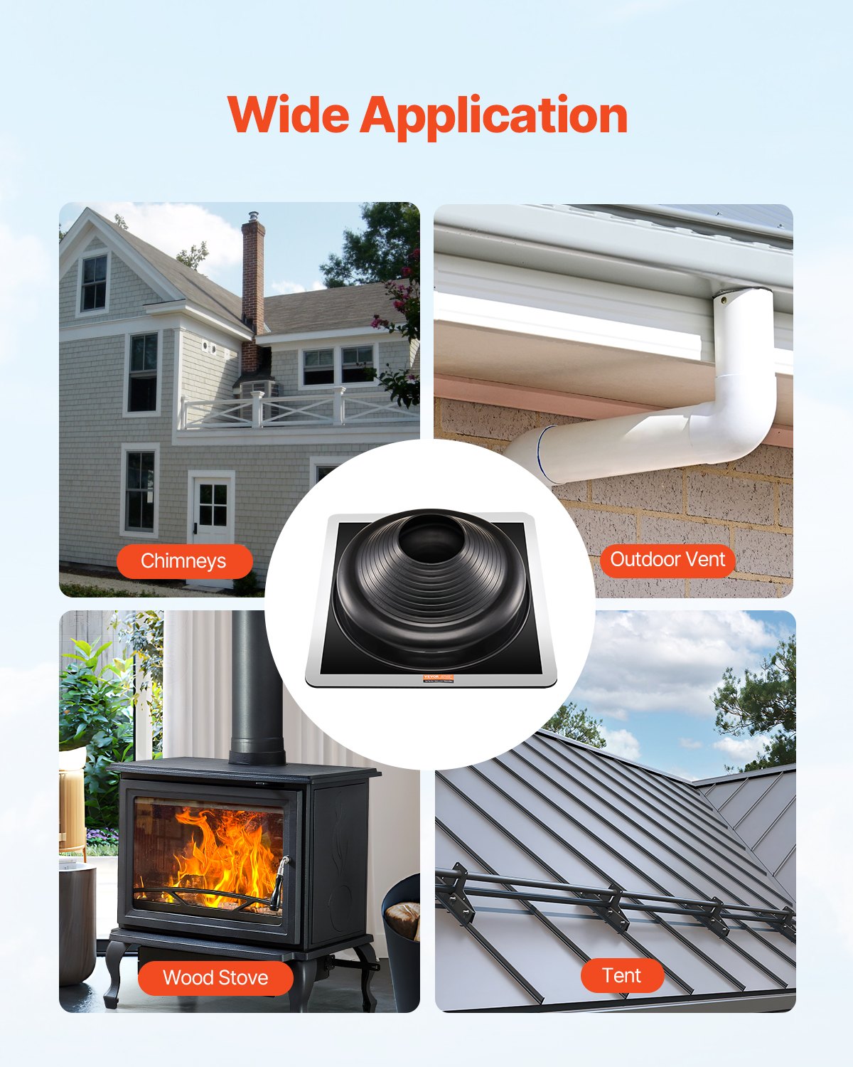 2 Pcs Metal Roof Pipe Flashing Boots Fit 170-355 mm Pipe High Temp EDPM