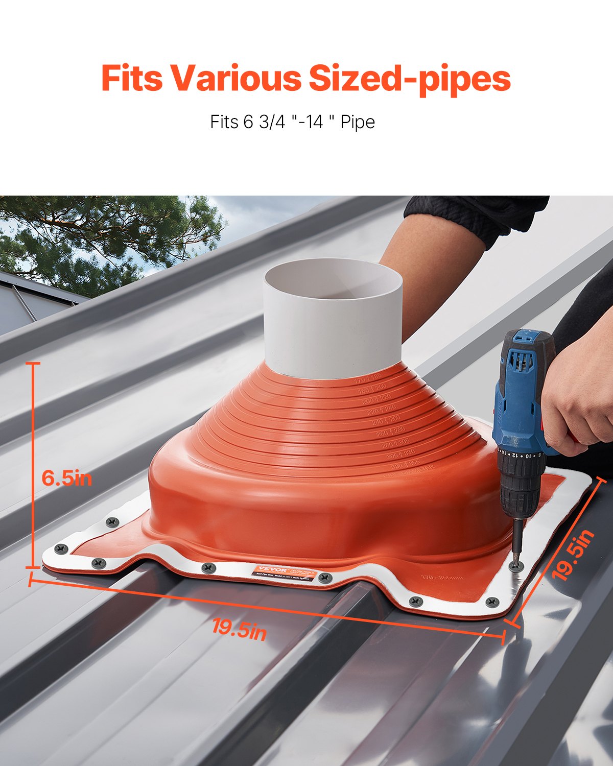 2 Pcs Metal Roof Pipe Flashing Boot Fit 170-355 mm Pipe High Temp Silicone