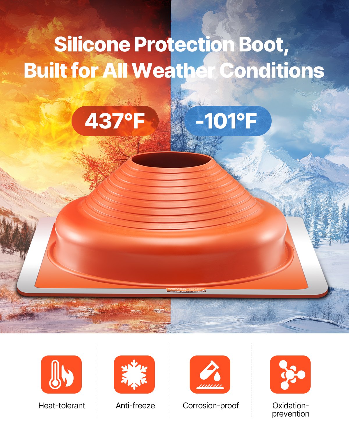 2 Pcs Metal Roof Pipe Flashing Boot Fit 170-355 mm Pipe High Temp Silicone