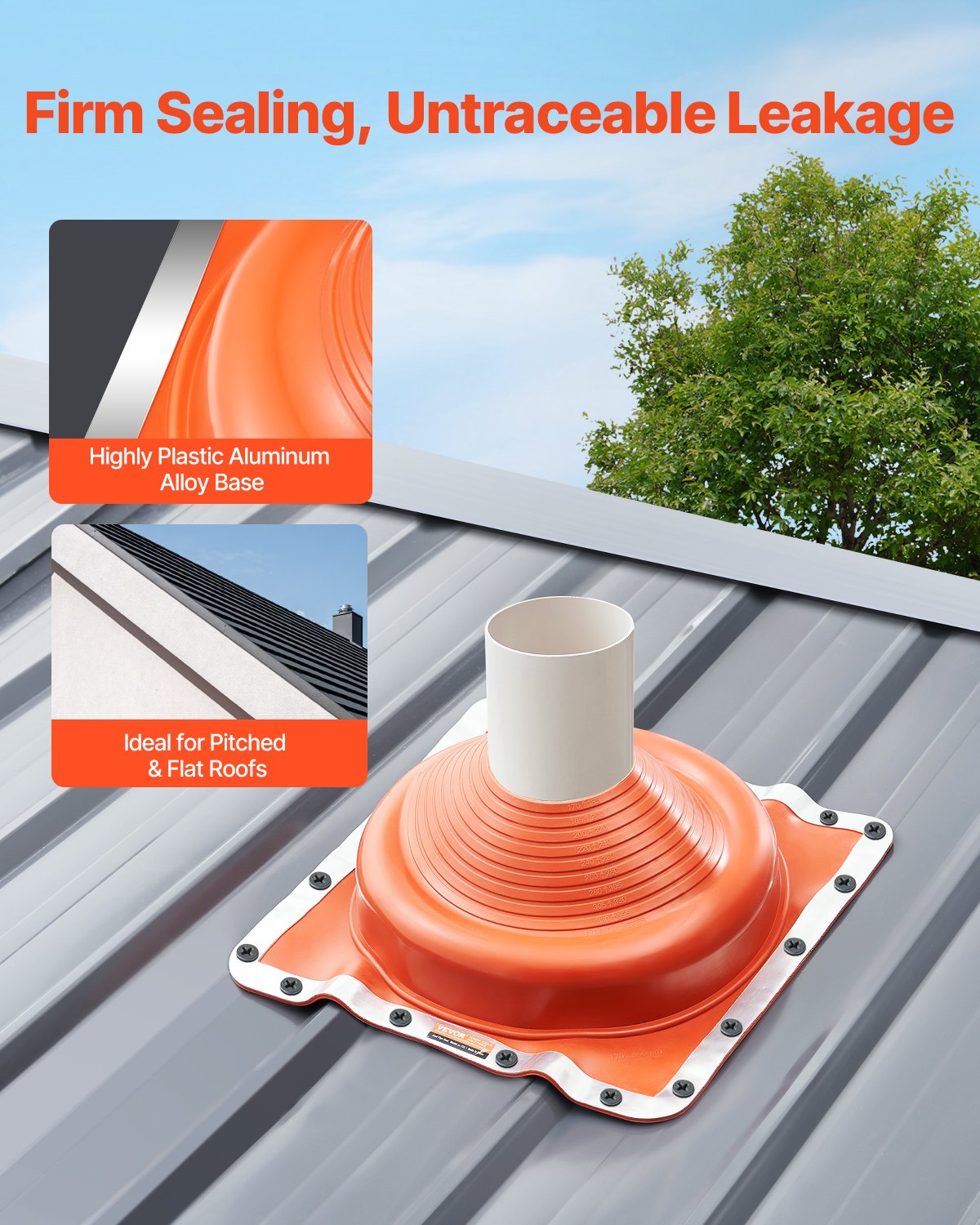 2 Pcs Metal Roof Pipe Flashing Boot Fit 170-355 mm Pipe High Temp Silicone