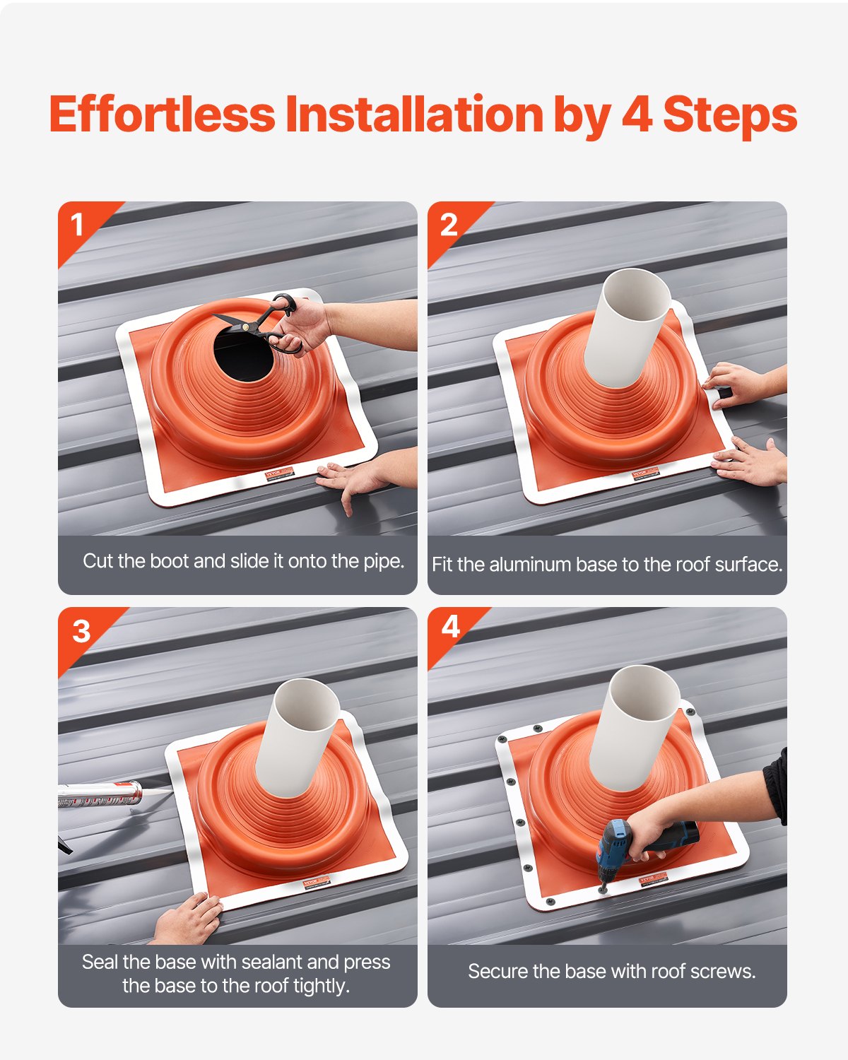 2 Pcs Metal Roof Pipe Flashing Boot Fit 170-355 mm Pipe High Temp Silicone