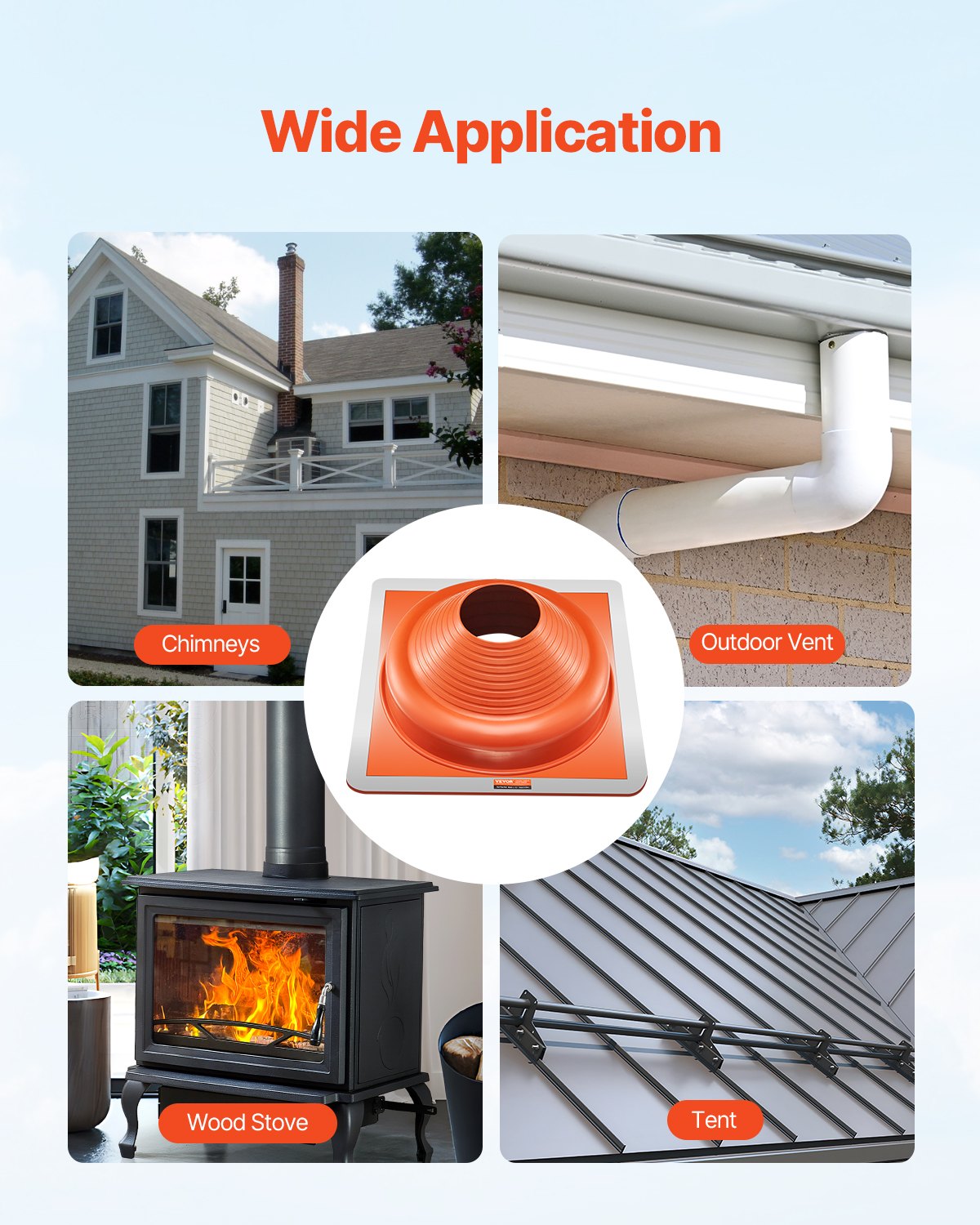 2 Pcs Metal Roof Pipe Flashing Boot Fit 170-355 mm Pipe High Temp Silicone