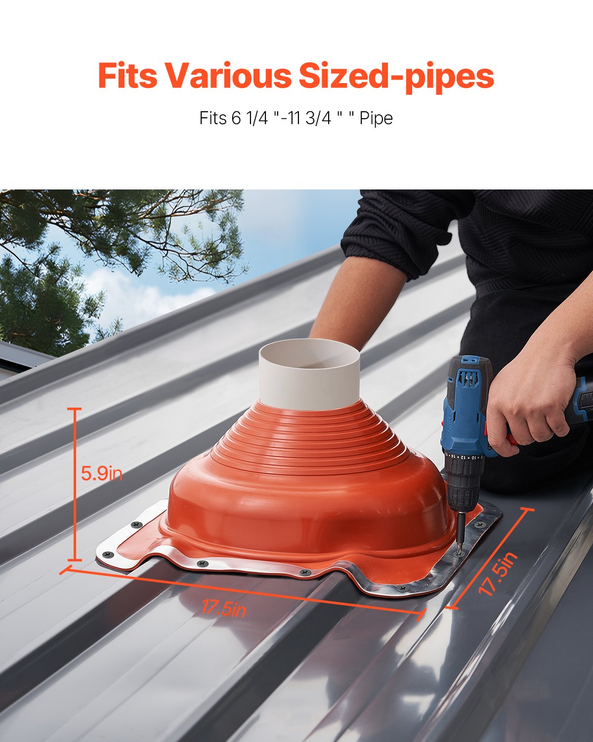 2 Pcs Metal Roof Pipe Flashing Boot Fit 160-300 mm Pipe High Temp Silicone