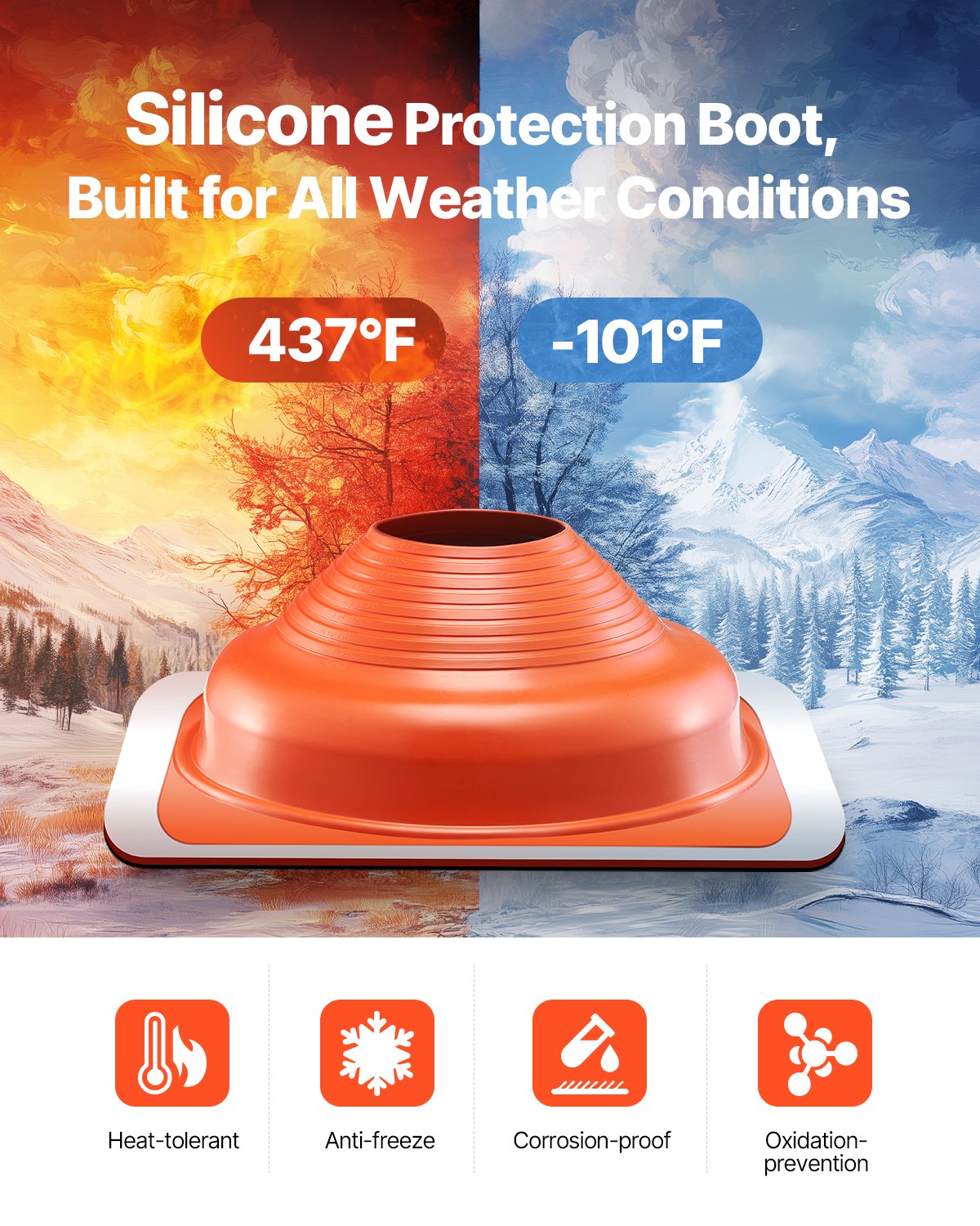 2 Pcs Metal Roof Pipe Flashing Boot Fit 160-300 mm Pipe High Temp Silicone