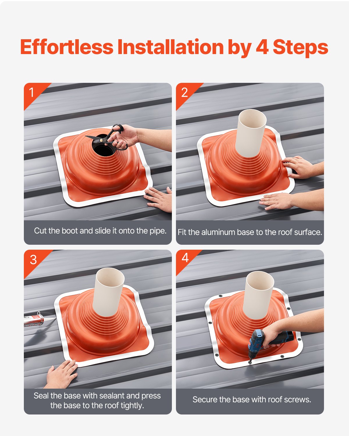 2 Pcs Metal Roof Pipe Flashing Boot Fit 160-300 mm Pipe High Temp Silicone