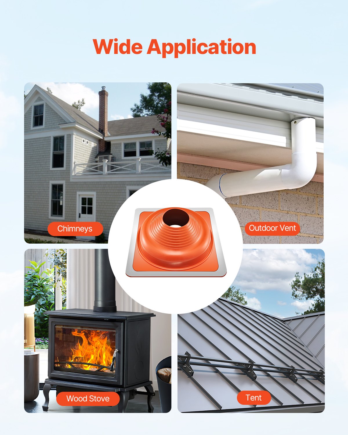 2 Pcs Metal Roof Pipe Flashing Boot Fit 160-300 mm Pipe High Temp Silicone