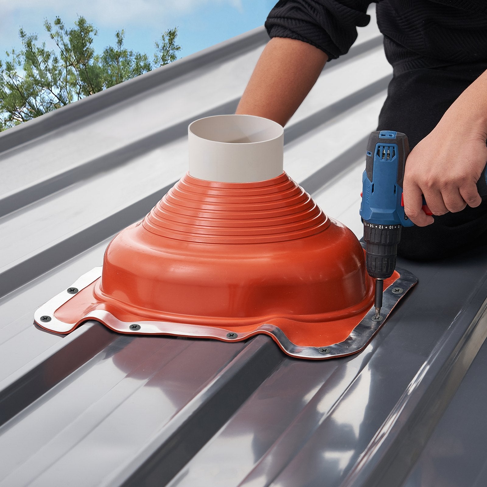 2 Pcs Metal Roof Pipe Flashing Boot Fit 160-300 mm Pipe High Temp Silicone