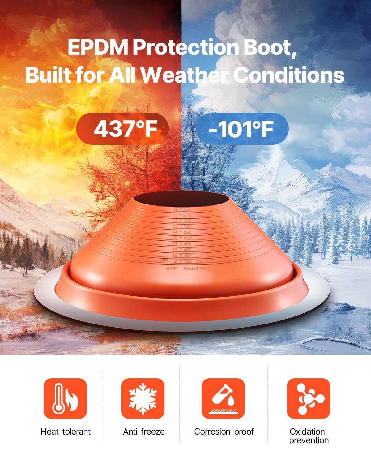 Metal Roof Pipe Flashing Boot Fits 254-483 mm Pipe High Temp Red Silicone