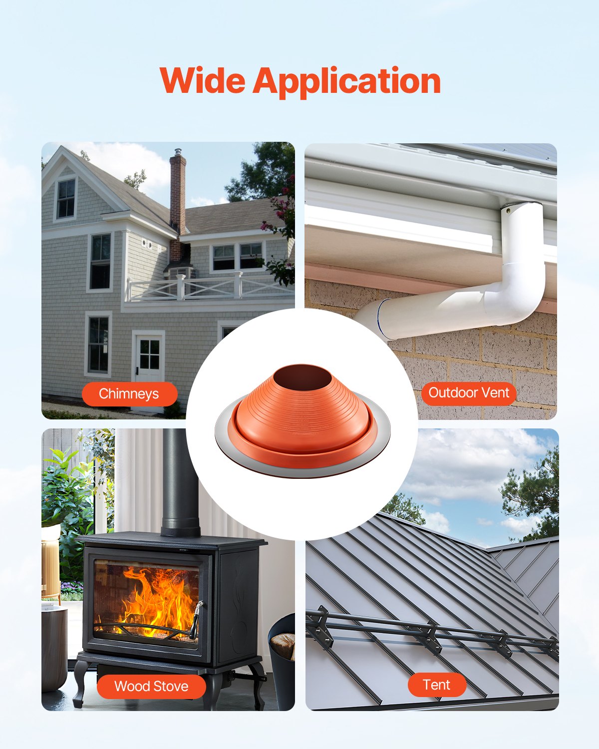 Metal Roof Pipe Flashing Boot Fits 254-483 mm Pipe High Temp Red Silicone