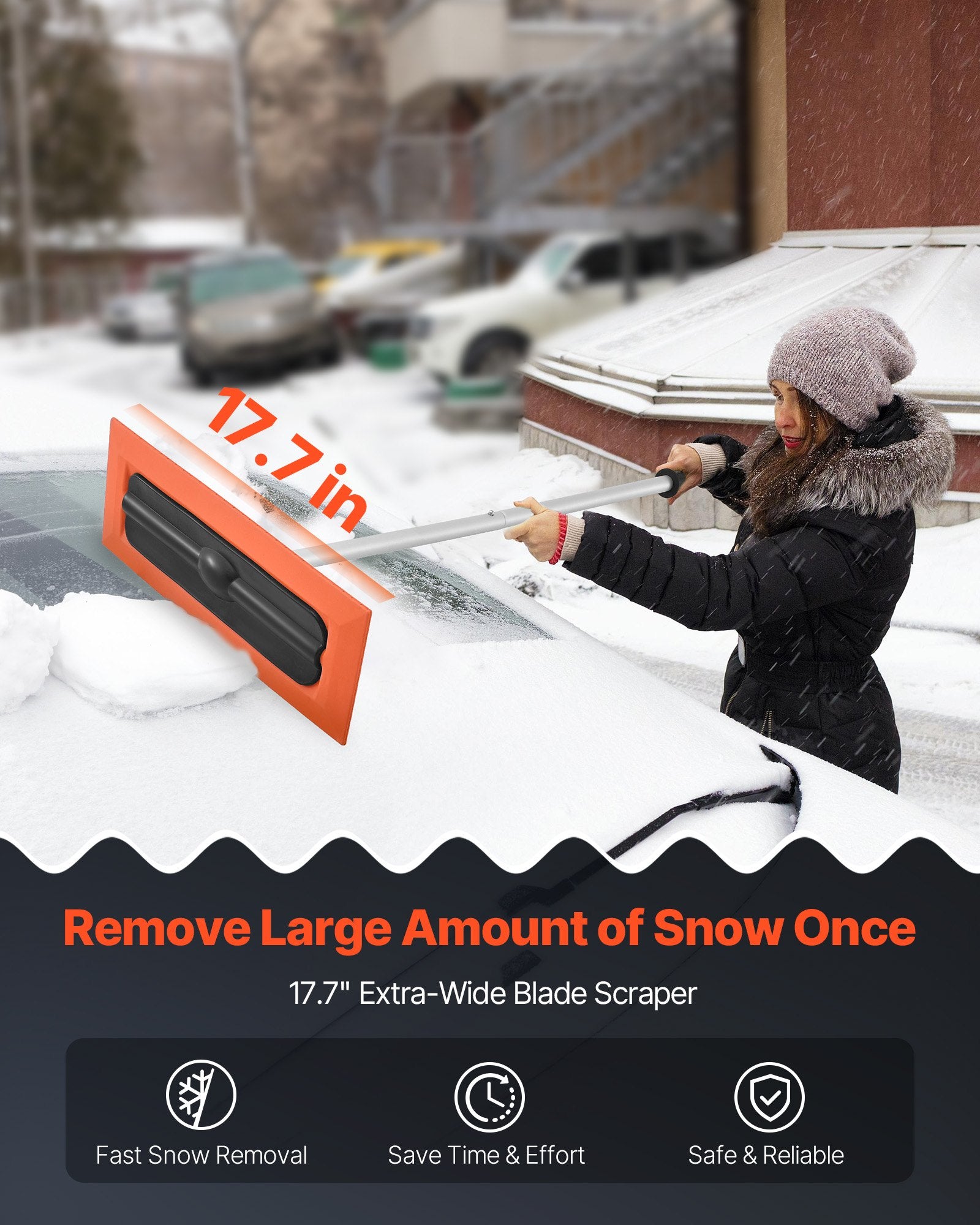 Snow Roof Rake, 1.2m Long Reach Car Roof Snow Scraper, 45cm Foam Blade for No Scratches, Non-Slip Handle, Lightweight Snows Removal Tool for Vehicle Garage Rooftop Leaves Debris Clearing