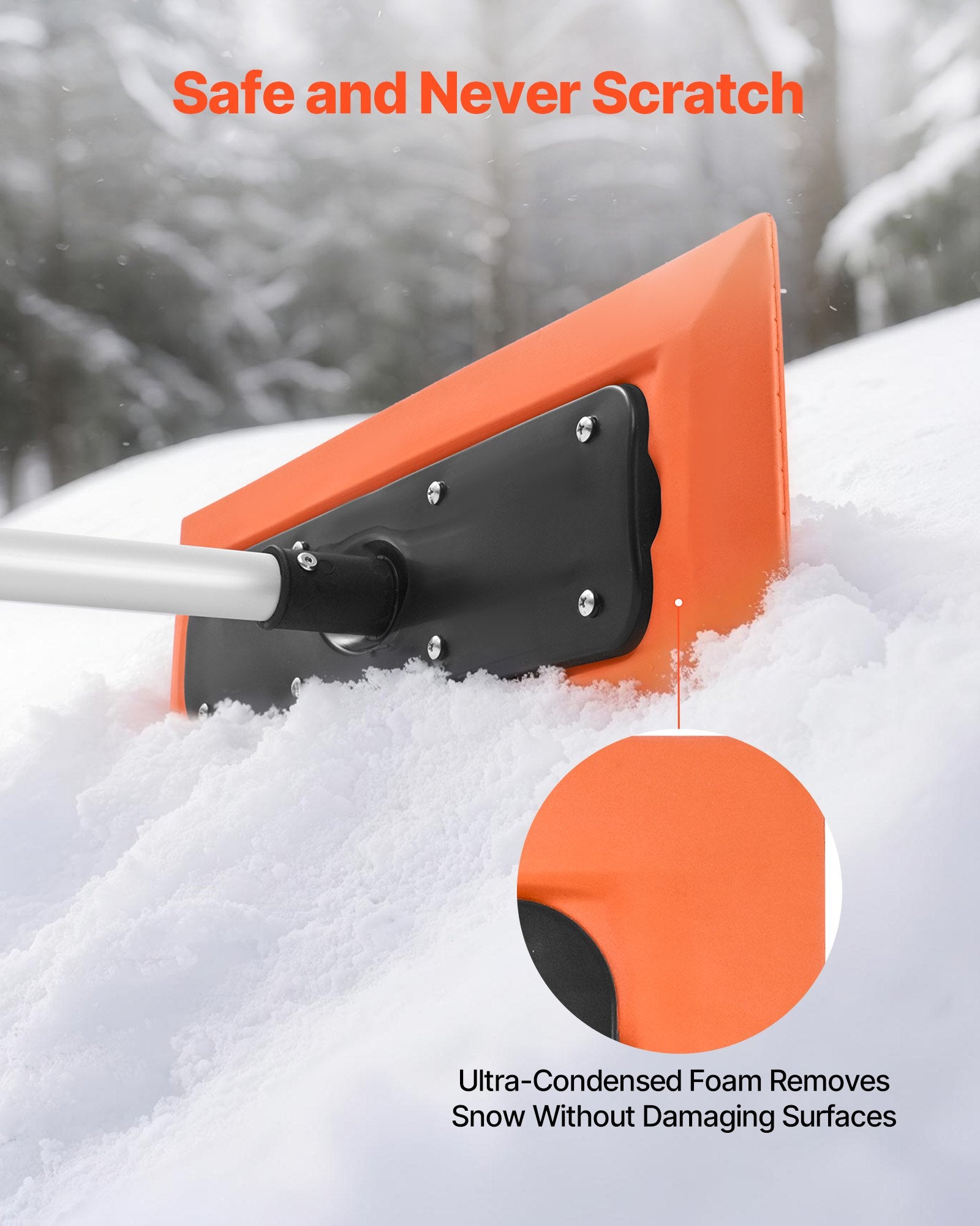 Snow Roof Rake, 1.2m Long Reach Car Roof Snow Scraper, 45cm Foam Blade for No Scratches, Non-Slip Handle, Lightweight Snows Removal Tool for Vehicle Garage Rooftop Leaves Debris Clearing