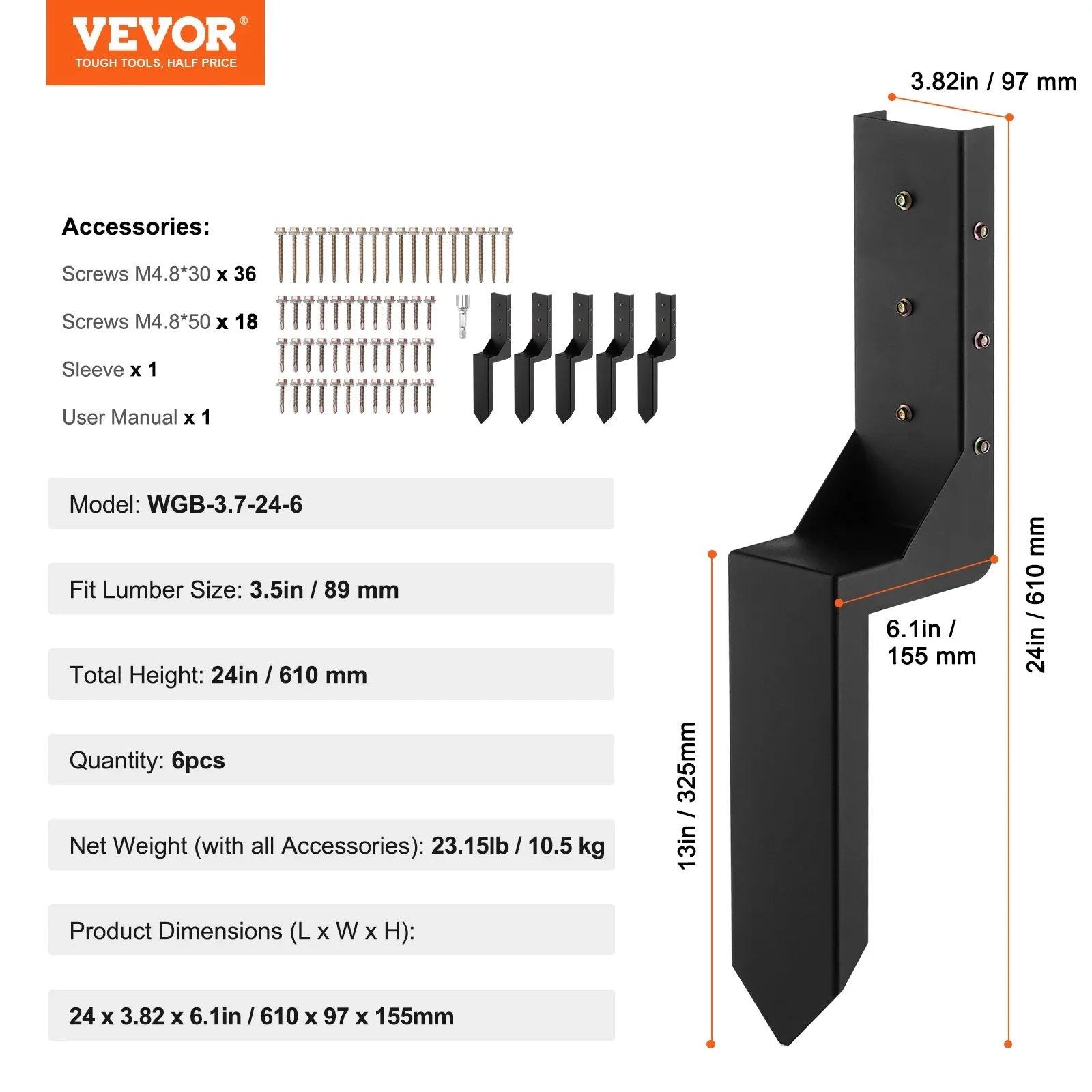 Fence Post Anchor Repair Kit 6 Pack Inner Support Stakes Repair