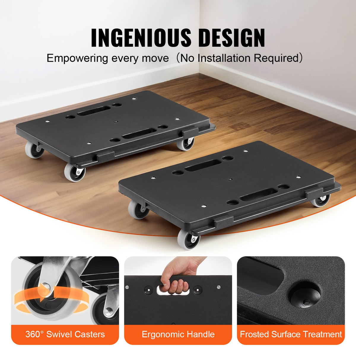 2 Pack Furniture Dolly with Wheels 500lb Heavy Duty Moving Dolly Black