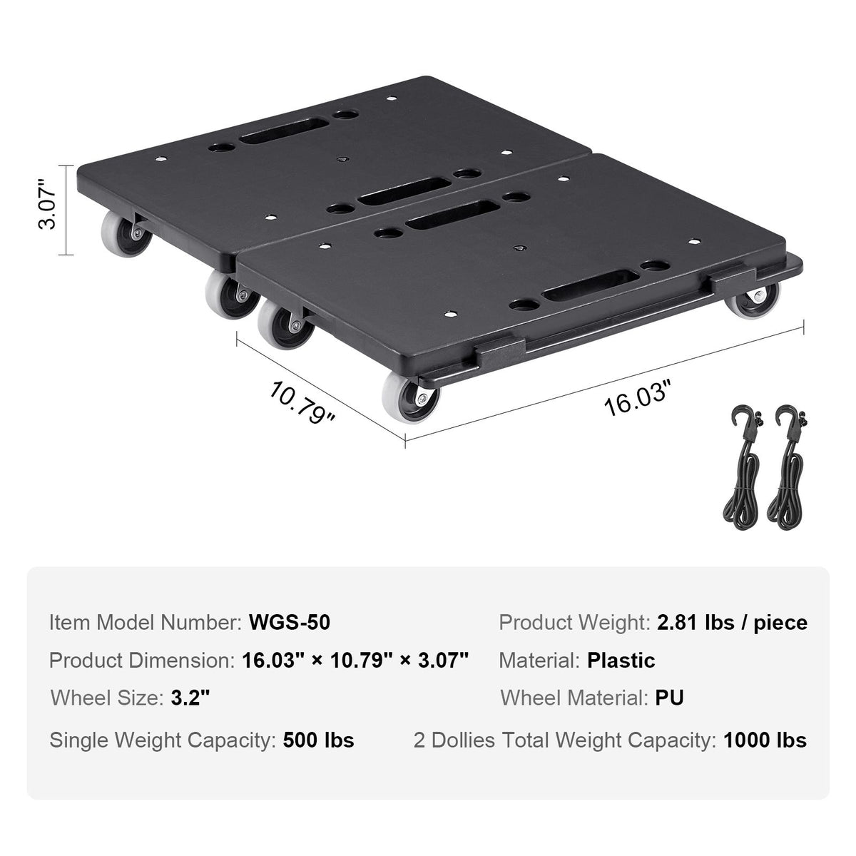 2 Pack Furniture Dolly with Wheels 500lb Heavy Duty Moving Dolly Black
