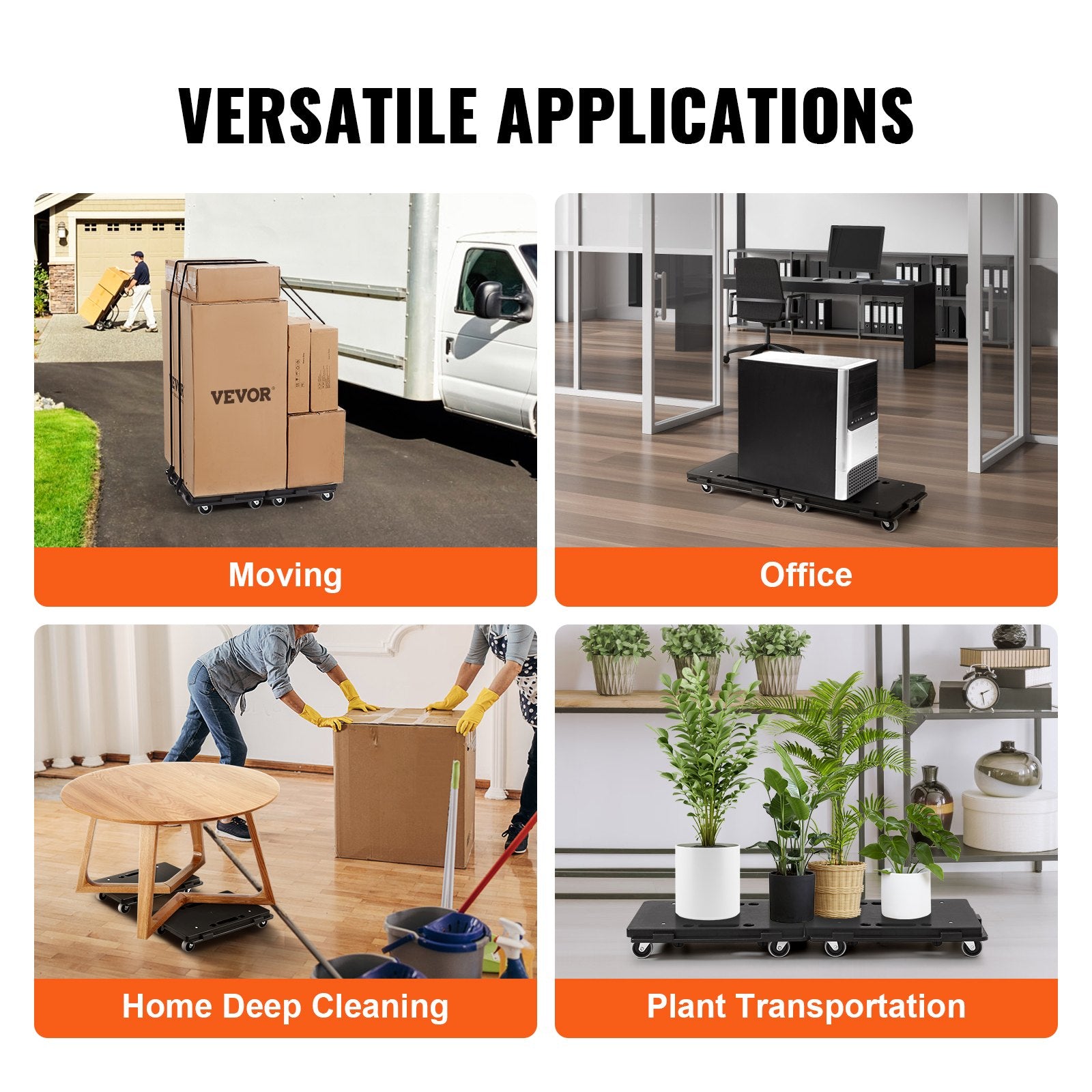 Furniture Dolly, 500 lbs Capacity Each Count, Furniture Mover with Wheels, Portable Moving Rollers 4 Wheels Heavy Duty, Small Flat Dolly Cart with Interlocking for Heavy Furniture, 2 Pack, Black