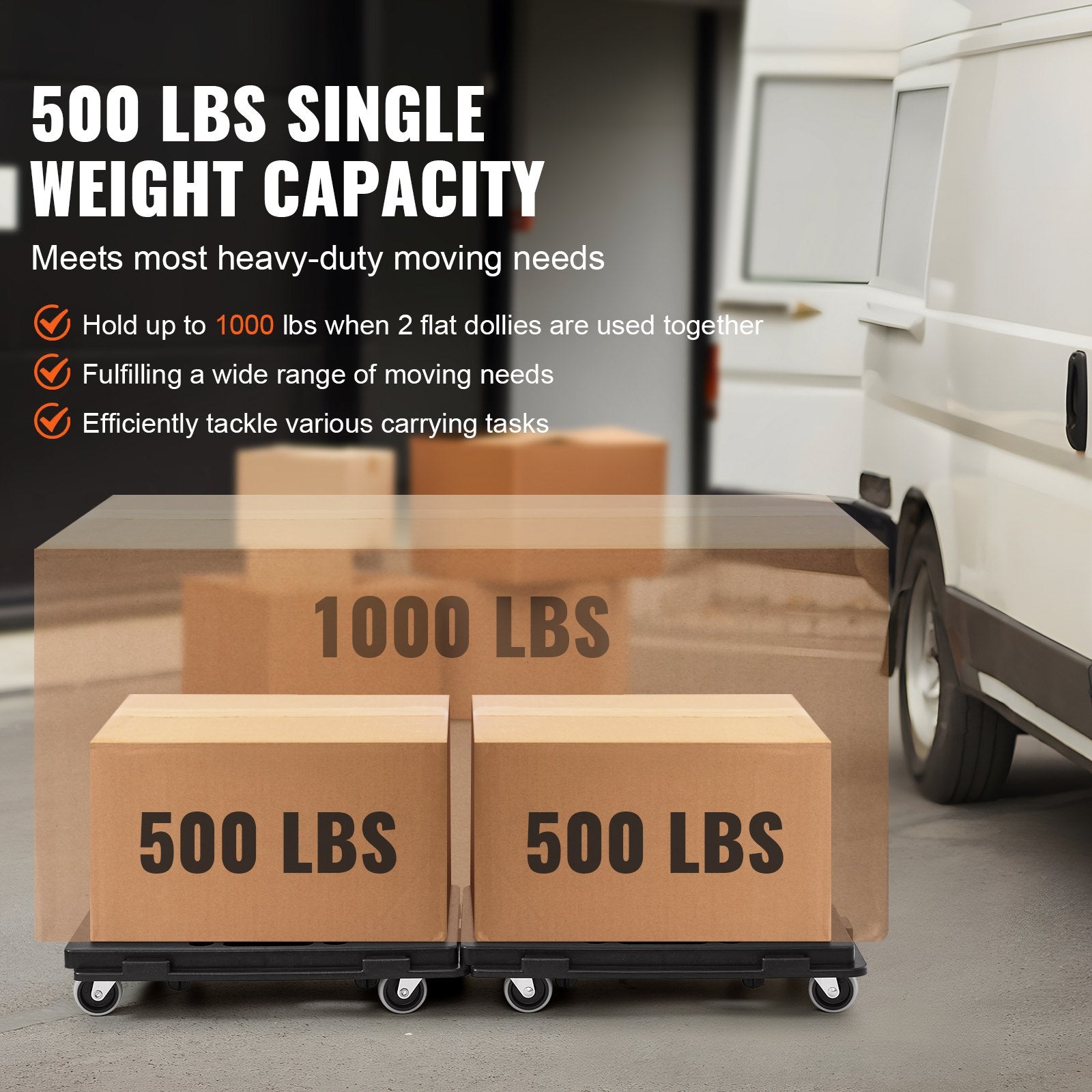 Furniture Dolly, 500 lbs Capacity Each Count, Furniture Mover with Wheels, Portable Moving Rollers 4 Wheels Heavy Duty, Small Flat Dolly Cart with Interlocking for Heavy Furniture, 2 Pack, Black