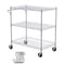 Kitchen Utility Cart, 3 Tiers, Wire Rolling Cart with 300kg Capacity, Steel Service Cart on Wheels, Metal Storage Trolley with 80mm Deep Basket Curved Handle 6 Hooks, for Indoor and Outdoor Use