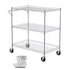 Kitchen Utility Cart, 3 Tiers, Wire Rolling Cart with 300kg Capacity, Steel Service Cart on Wheels, Metal Storage Trolley with 80mm Deep Basket Curved Handle 6 Hooks, for Indoor and Outdoor Use