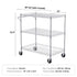 Kitchen Utility Cart, 3 Tiers, Wire Rolling Cart with 300kg Capacity, Steel Service Cart on Wheels, Metal Storage Trolley with 80mm Deep Basket Curved Handle 6 Hooks, for Indoor and Outdoor Use