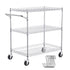 Kitchen Utility Cart, 3 Tiers, Wire Rolling Cart with 300kg Capacity, Steel Service Cart on Wheels, Metal Storage Trolley with 80mm Deep Basket Curved Handle 6 Hooks, for Indoor and Outdoor Use