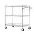 Kitchen Utility Cart, 3 Tiers, Wire Rolling Cart with 300kg Capacity, Steel Service Cart on Wheels, Metal Storage Trolley with 80mm Deep Basket Curved Handle 6 Hooks, for Indoor and Outdoor Use