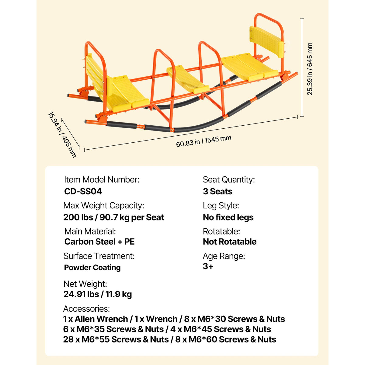 Kids Seesaw 90 kg Capacity Metal Rocking Teeter Totter with Handles