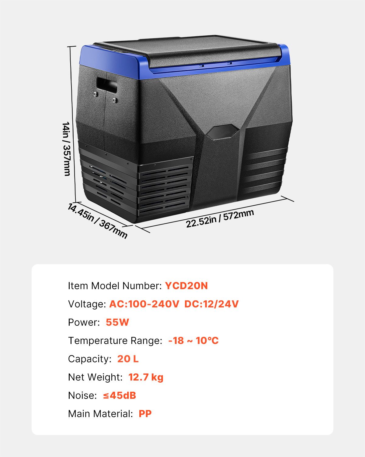 Portable Car Refrigerator Freezer Compressor 20L Single Zone for Car Home