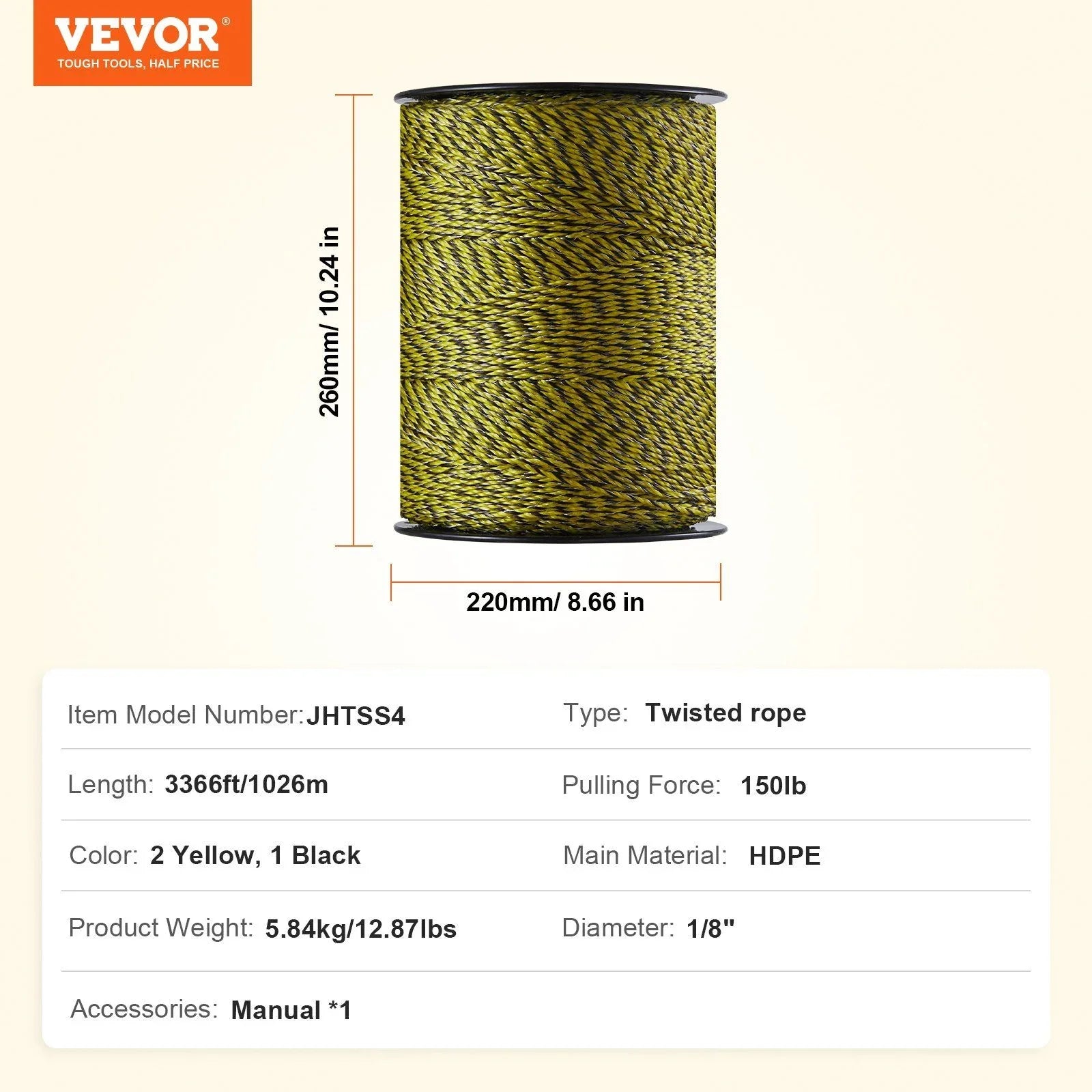 Electric Fence Wire, 3366Ft 1026M Portable Polywire, 1/8