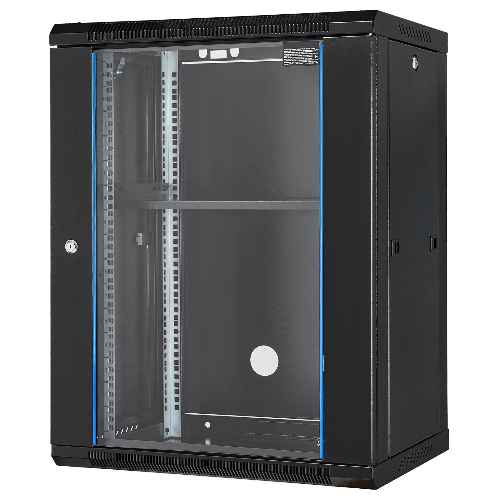 15U Wall Mount Network Cabinet, 226.8 kg Max. Ground Load Capacity, Server Rack Cabinet Enclosure with Locking Tempered Glass Door, Side Panels, Q235 Carbon Steel, for IT Equipment, A/V Devices