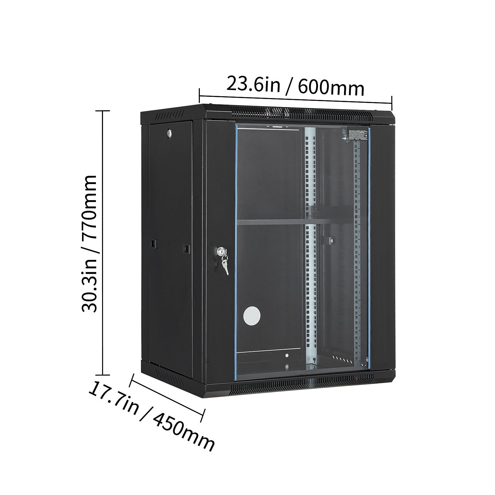 15U Wall Mount Network Cabinet, 226.8 kg Max. Ground Load Capacity, Server Rack Cabinet Enclosure with Locking Tempered Glass Door, Side Panels, Q235 Carbon Steel, for IT Equipment, A/V Devices