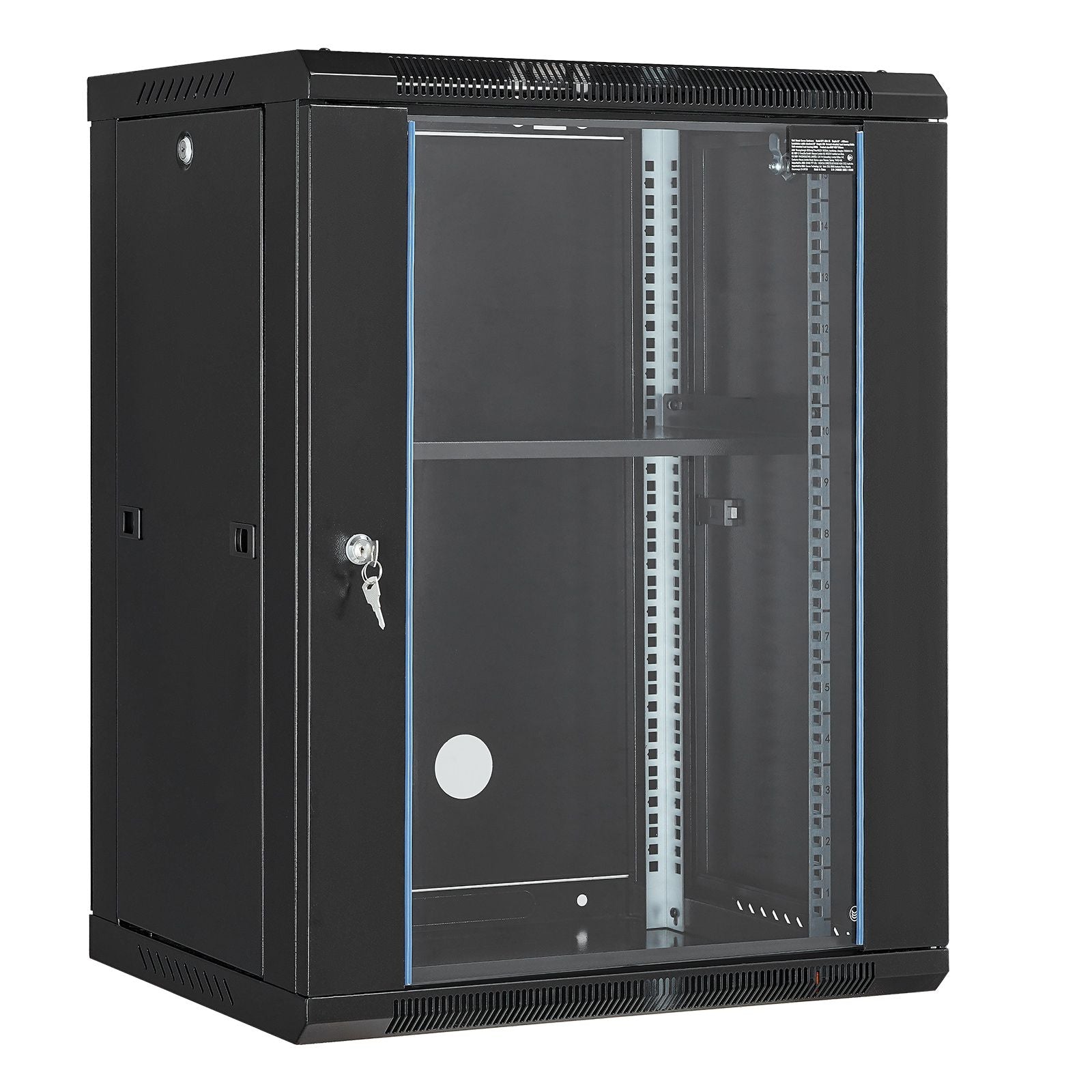 15U Wall Mount Network Cabinet, 226.8 kg Max. Ground Load Capacity, Server Rack Cabinet Enclosure with Locking Tempered Glass Door, Side Panels, Q235 Carbon Steel, for IT Equipment, A/V Devices