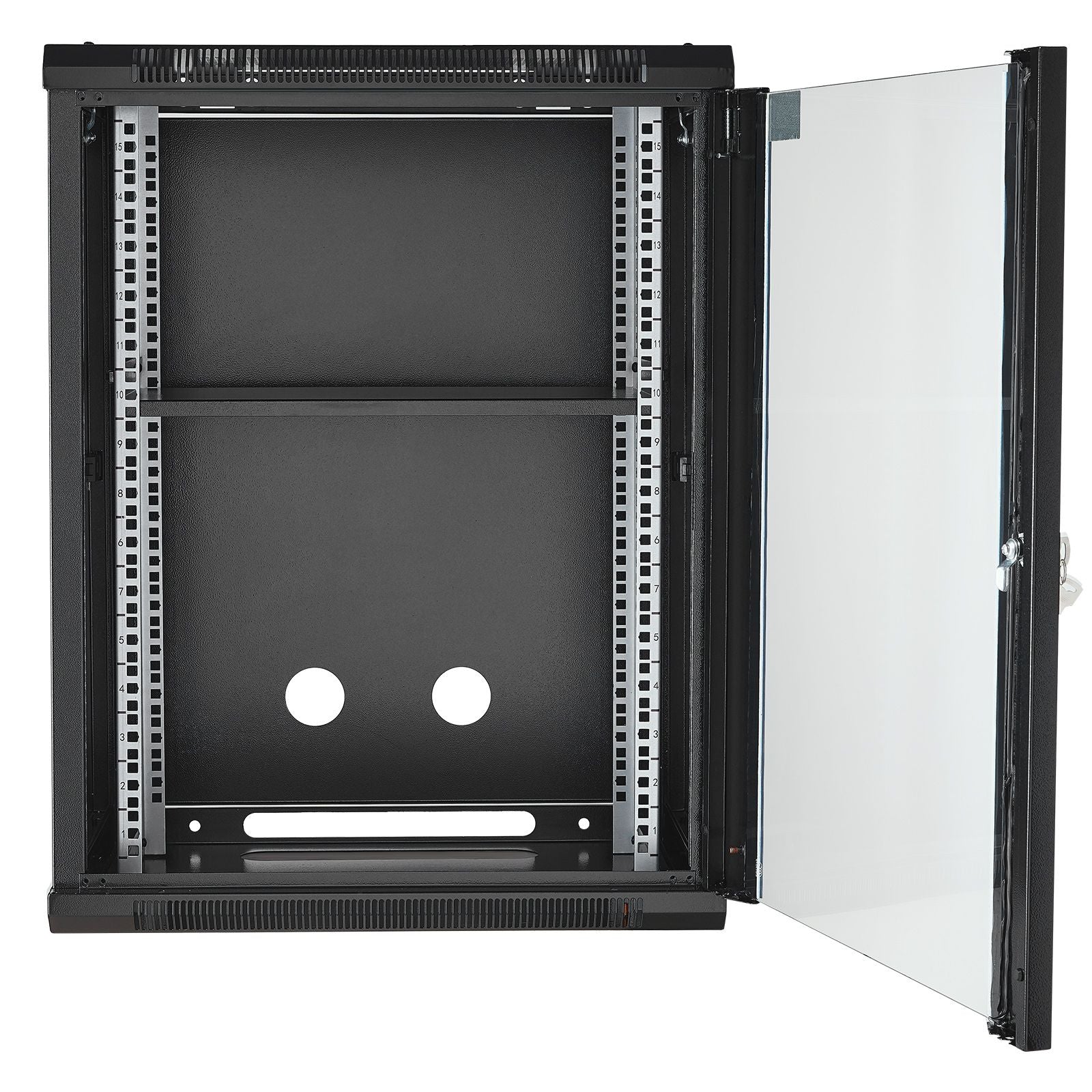 15U Wall Mount Network Cabinet, 226.8 kg Max. Ground Load Capacity, Server Rack Cabinet Enclosure with Locking Tempered Glass Door, Side Panels, Q235 Carbon Steel, for IT Equipment, A/V Devices