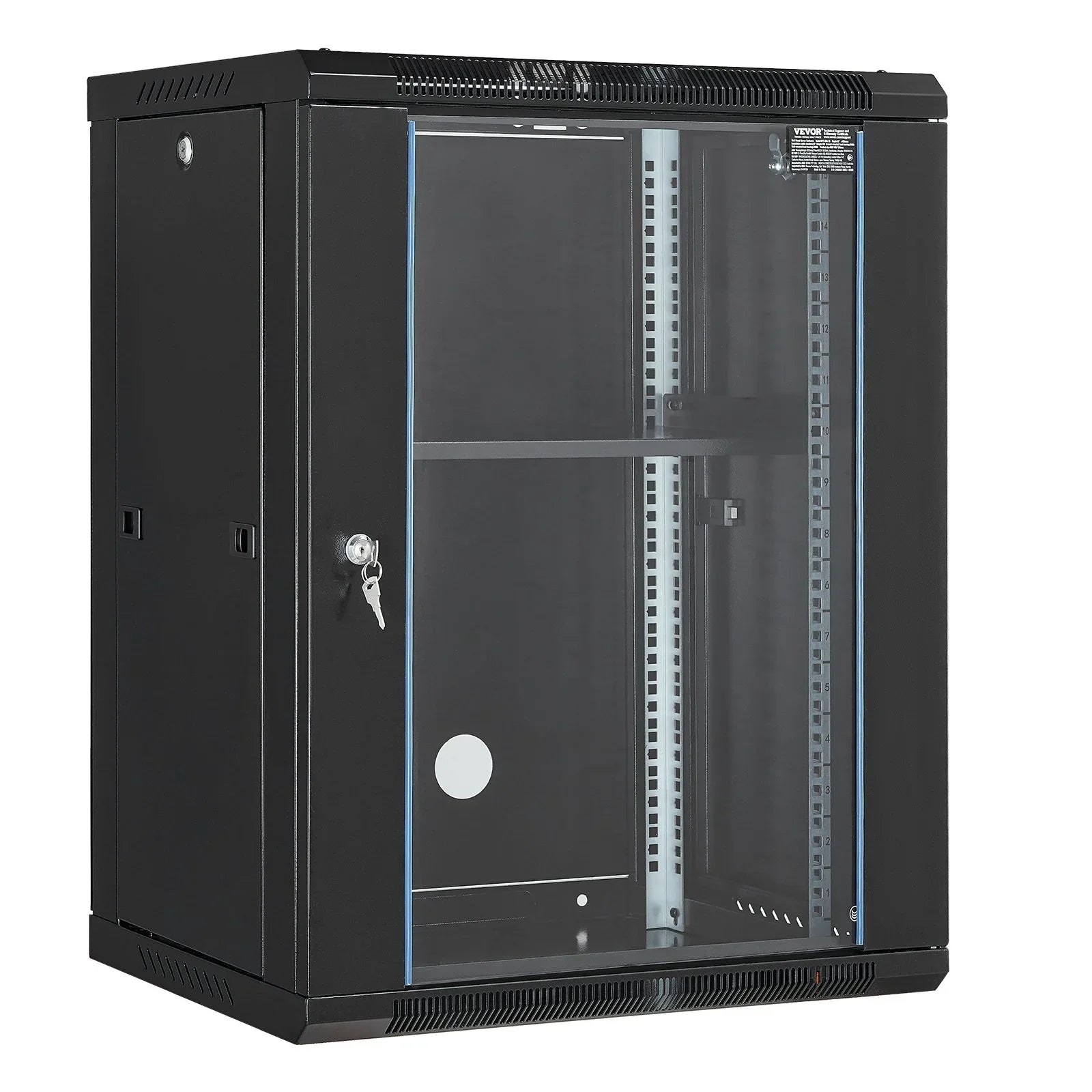 15U Wall Mount Network Cabinet, 226.8 kg Max. Ground Load Capacity, Server Rack Cabinet Enclosure with Locking Tempered Glass Door, Side Panels, Q235 Carbon Steel, for IT Equipment, A/V Devices