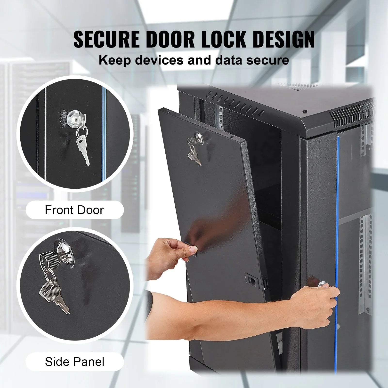 15U Wall Mount Network Cabinet, 226.8 kg Max. Ground Load Capacity, Server Rack Cabinet Enclosure with Locking Tempered Glass Door, Side Panels, Q235 Carbon Steel, for IT Equipment, A/V Devices