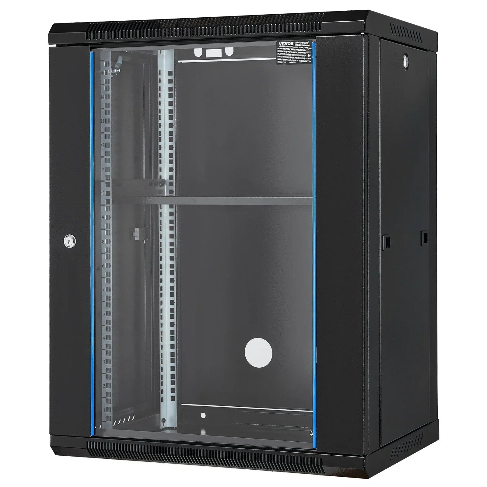 15U Wall Mount Network Cabinet, 226.8 kg Max. Ground Load Capacity, Server Rack Cabinet Enclosure with Locking Tempered Glass Door, Side Panels, Q235 Carbon Steel, for IT Equipment, A/V Devices