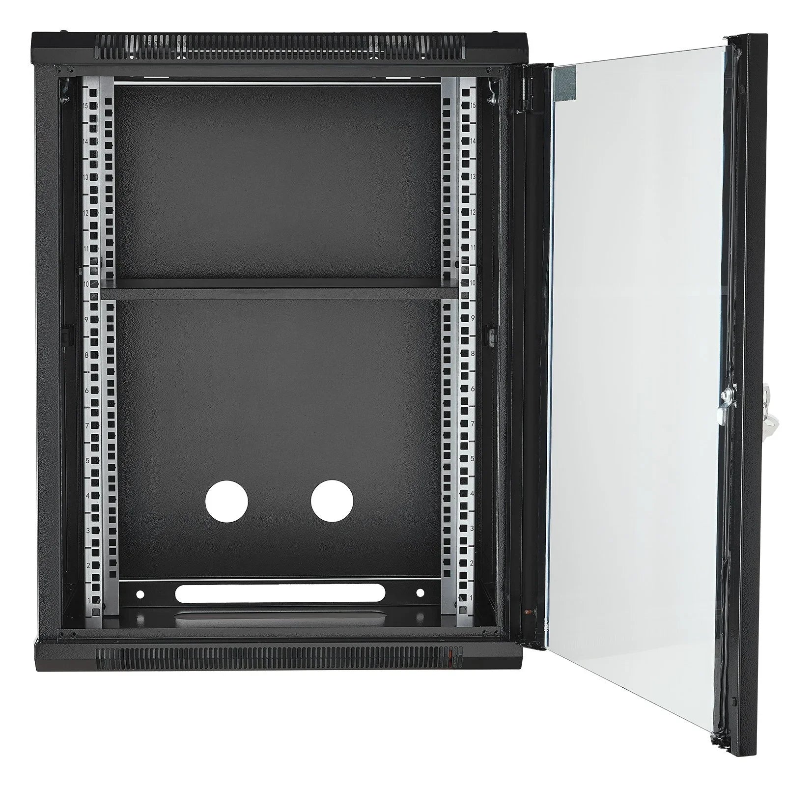15U Wall Mount Network Cabinet, 226.8 kg Max. Ground Load Capacity, Server Rack Cabinet Enclosure with Locking Tempered Glass Door, Side Panels, Q235 Carbon Steel, for IT Equipment, A/V Devices