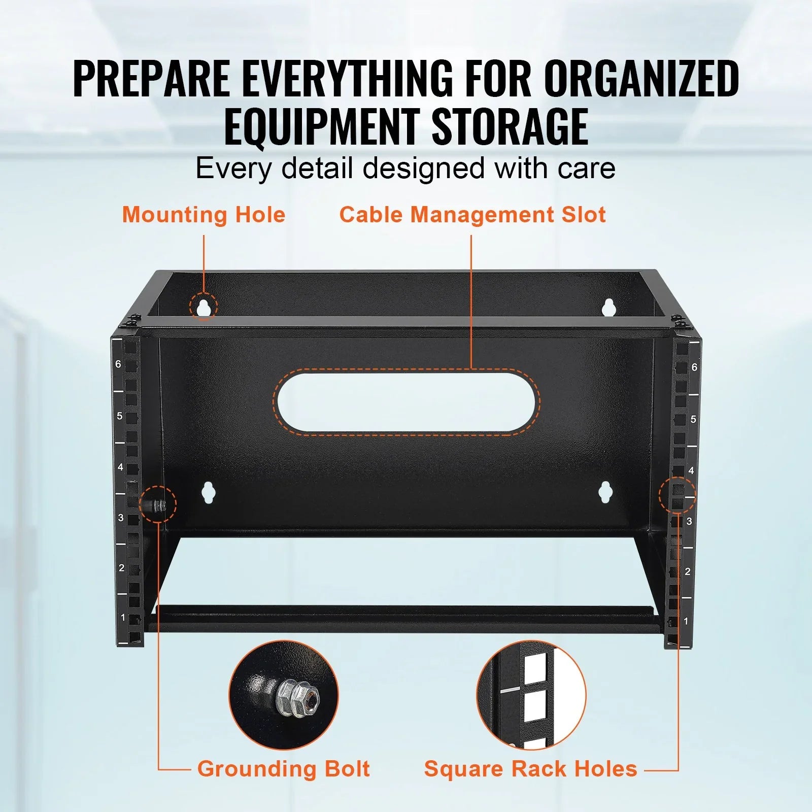 6U Wall Mount Network Rack, 14 in/355.6 mm Depth, 50 lbs/22.68 kg Max Weight Capacity Wall Mount Server Rack with Cage Nuts, 19