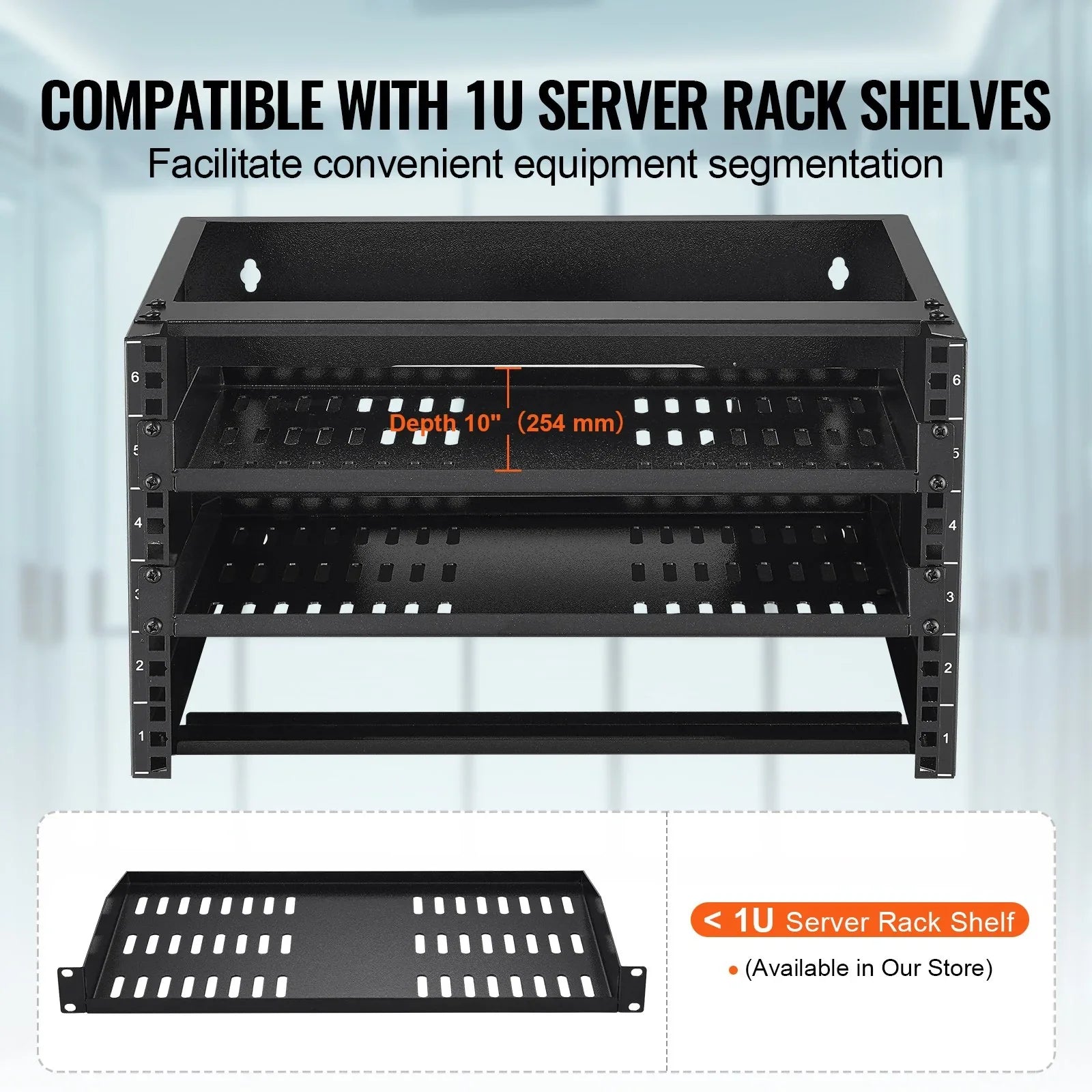 6U Wall Mount Network Rack, 14 in/355.6 mm Depth, 50 lbs/22.68 kg Max Weight Capacity Wall Mount Server Rack with Cage Nuts, 19
