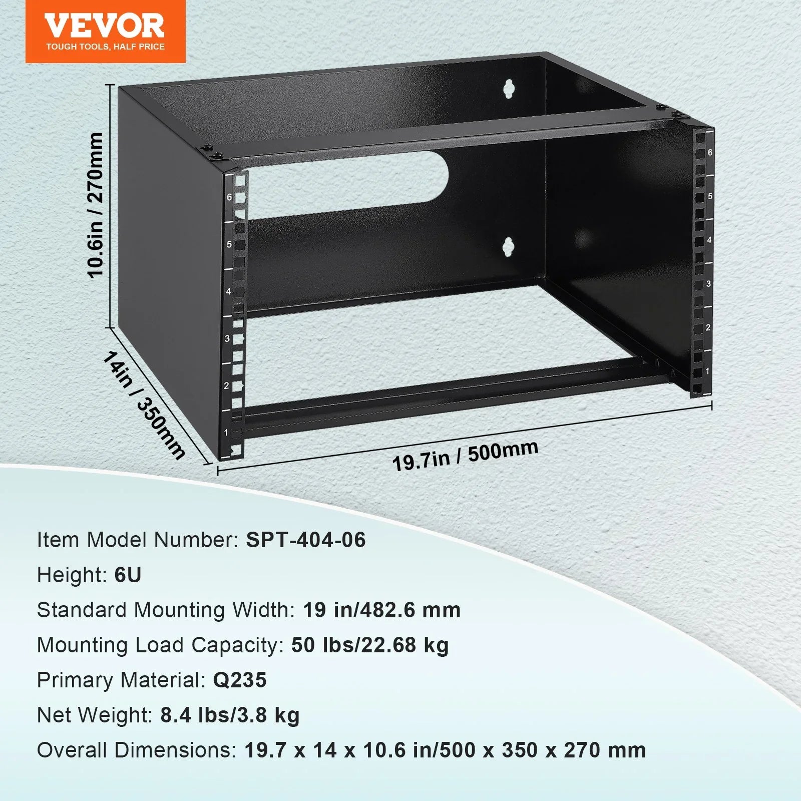 6U Wall Mount Network Rack, 14 in/355.6 mm Depth, 50 lbs/22.68 kg Max Weight Capacity Wall Mount Server Rack with Cage Nuts, 19